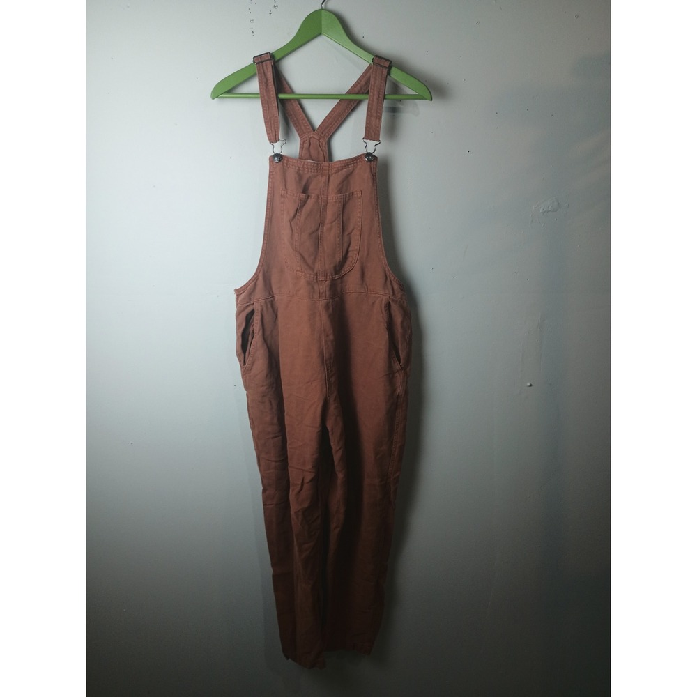 Aerie Women Rust Terracotta Linen Lyocell Overalls Size M Relaxed Bib Pocket